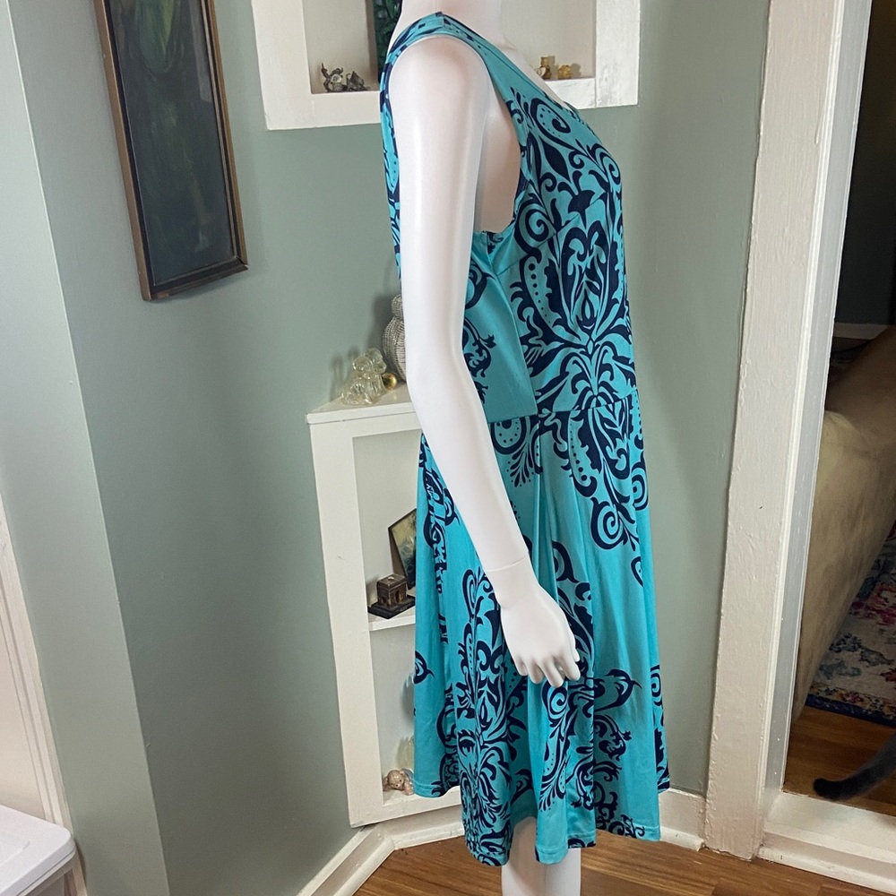 3/$12 Fensace Blue Filigree Damask Skater Dress Tank Midi Sundress XL XLarge - Picture 8 of 12